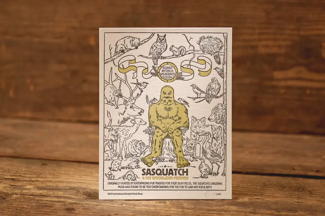 Sasquatch & His Woodland Friends - Limited Edition Letterpress Print (8.5 x 11")