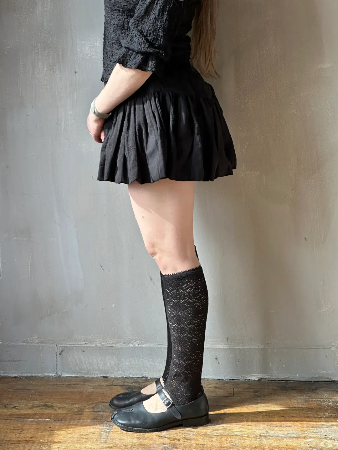 Spring '26: Knee-High Stirrup Socks in Black Cotton Lace (In Stock)