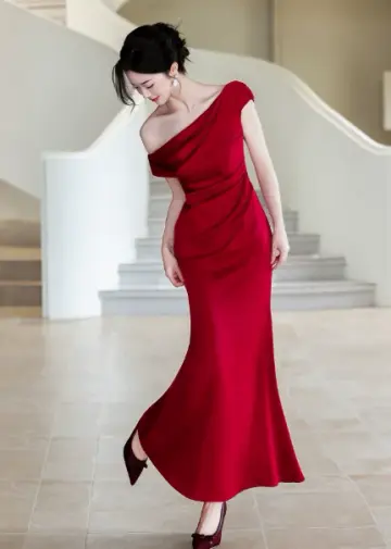 Silky Satin Bodycon Prom Gown ,  Elegant Burgundy Maxi Evening Dress Ball Gown RS1825