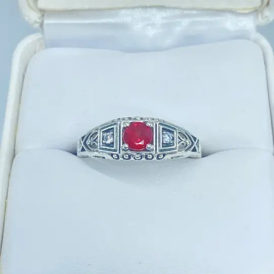 Natural Ruby Ring, Size 7.5, Art Deco Jewelry #D49 - Ready to Ship