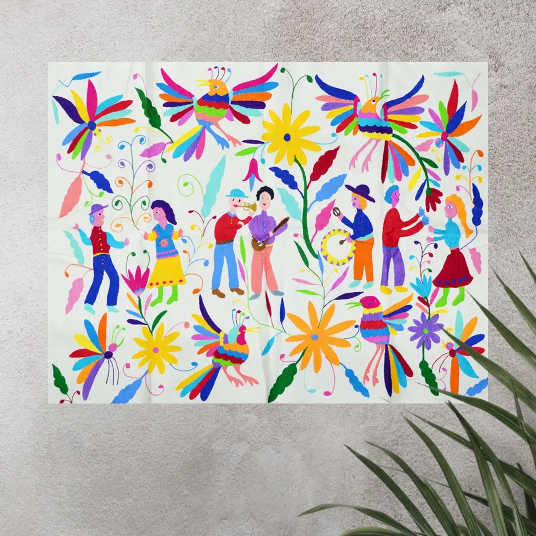 El Baile Otomí Hand-Embroidered Tapestry