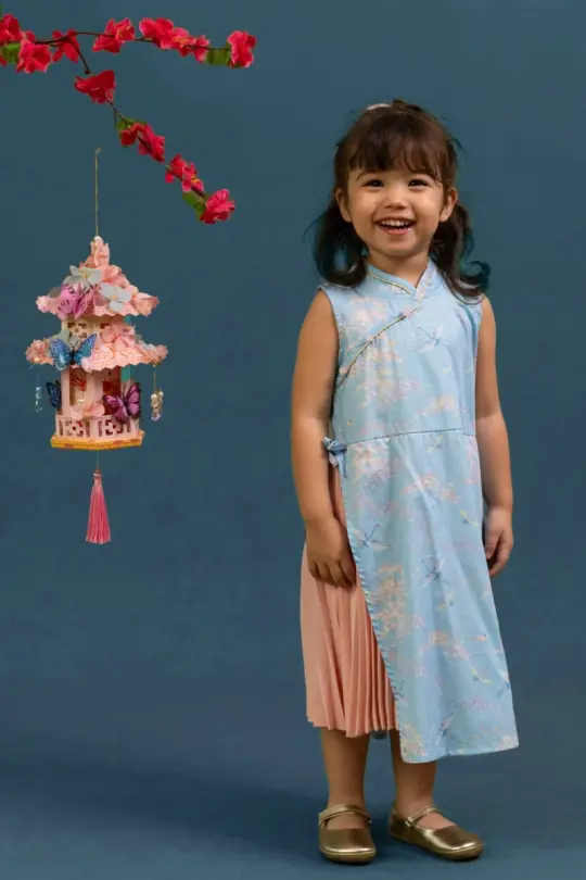 Wrap Cheongsam - Blue Cranes (4Y, 5Y left!)