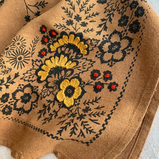Embroidered Silk Bandana | Field - Ochre