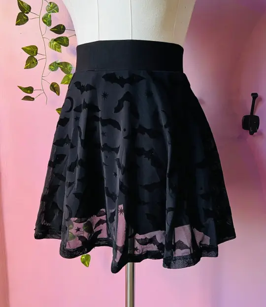 The Morbid Mini Skort - BATS - Flocked Bat Skirt with Built In Shorts