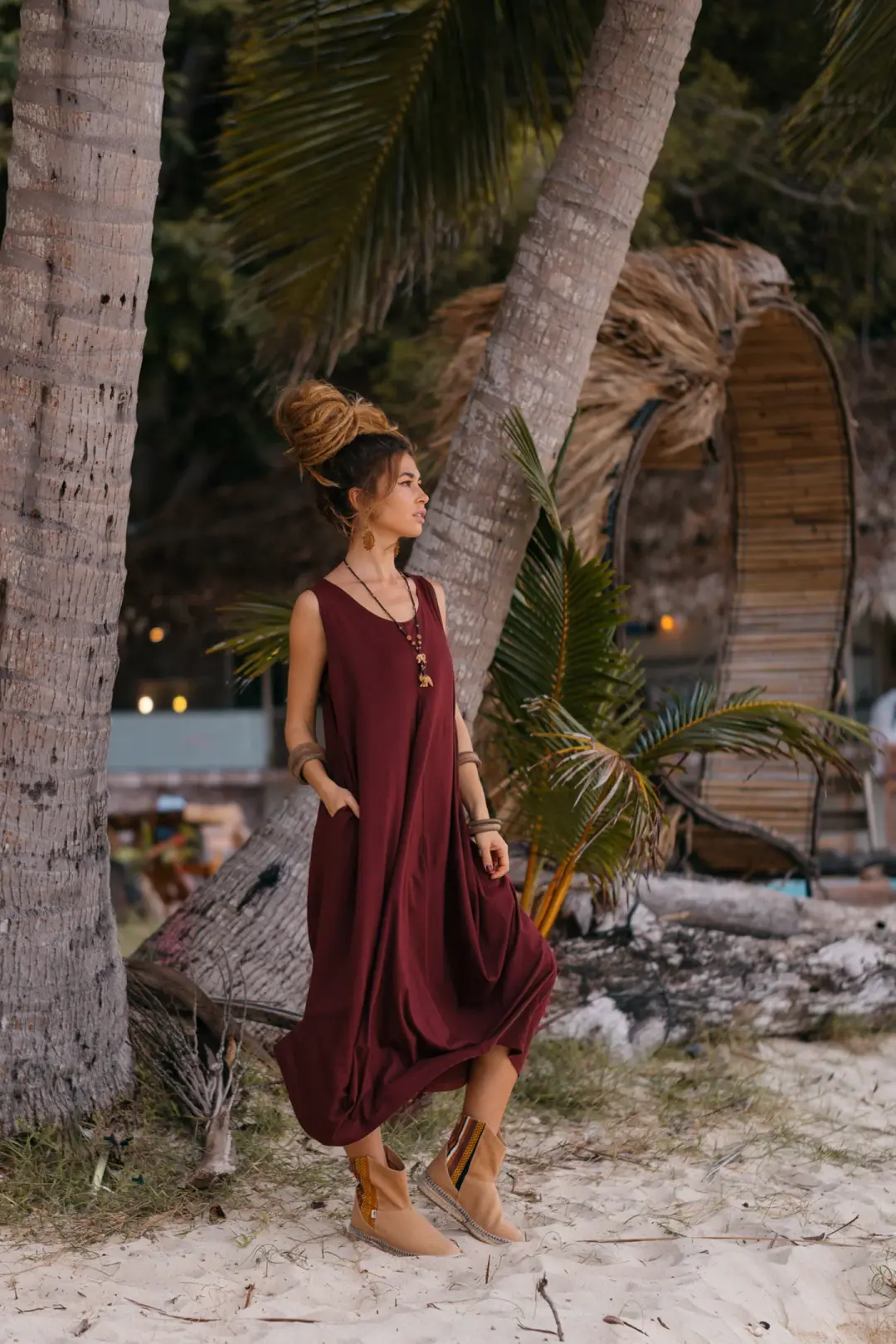 Sleeveless Pocket Dress Shaia Maroon