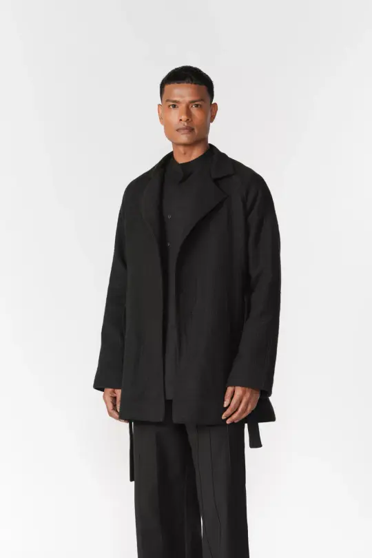 CHENILLE NOTCH LAPEL SHORT OVERCOAT