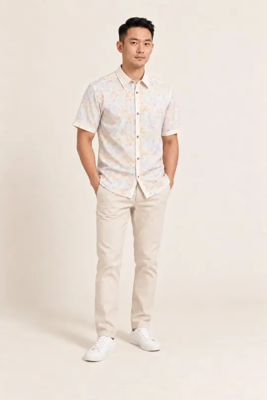 Men's Shirt - Cream Floral Bamboo
