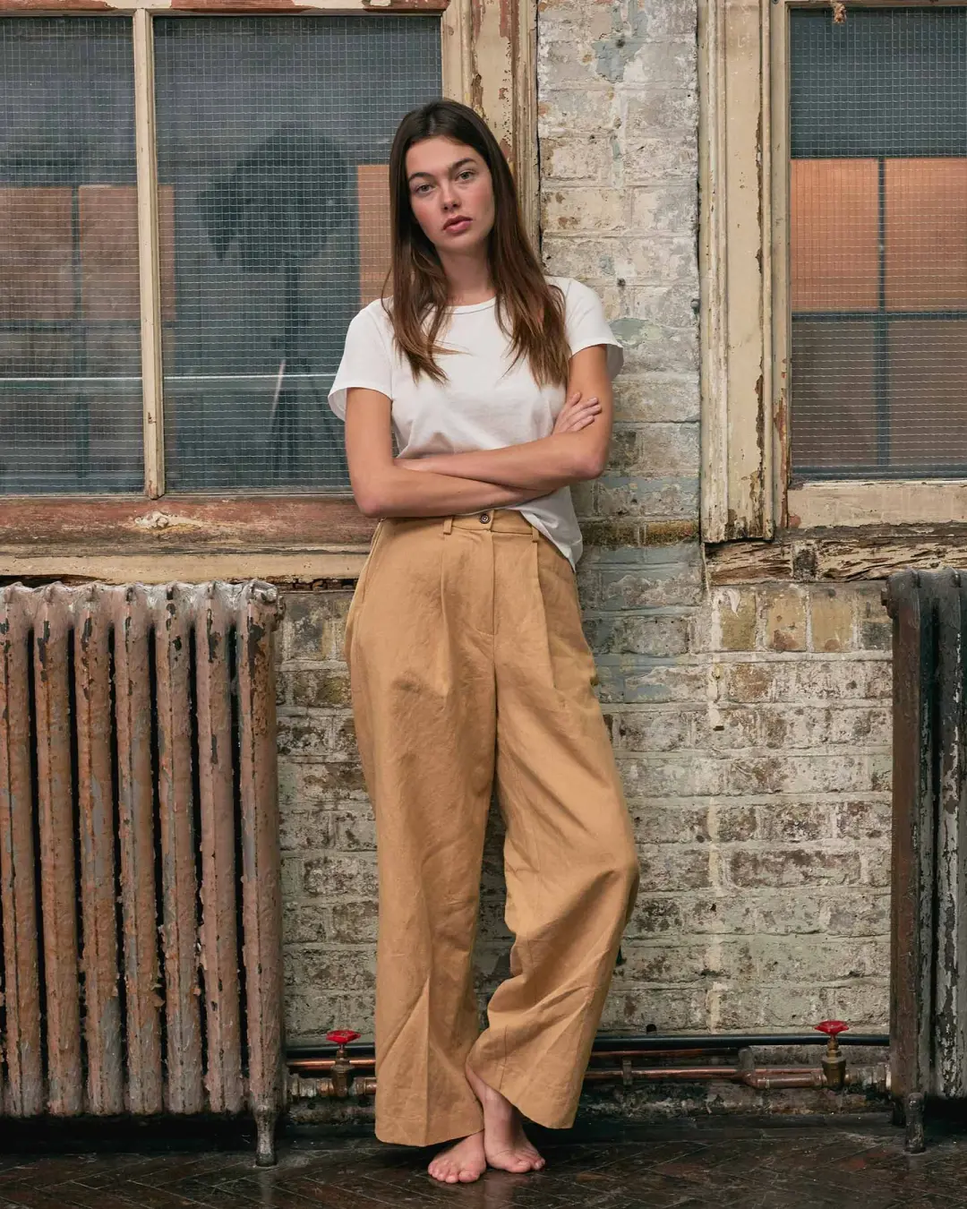 Cotton Linen Trousers No.16 in Lark Tan