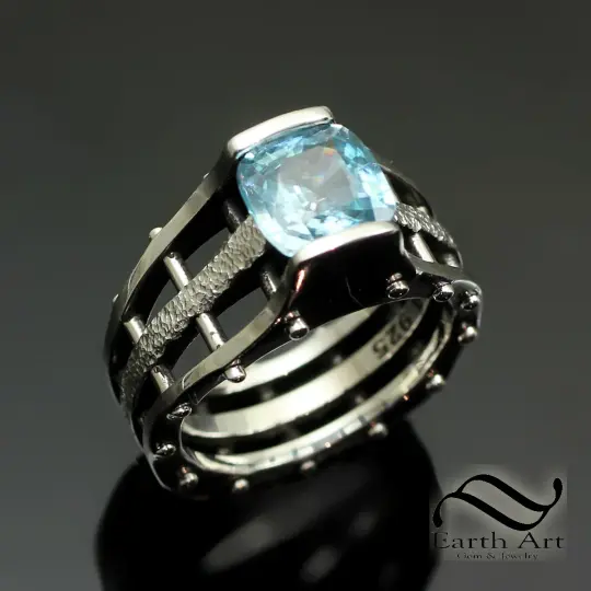 Triple Studded Zircon ring in Sterling Silver