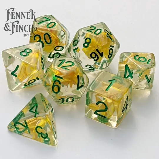 Wheat Dice Set Green Font – 7-Piece Real Wheat Grain Harvest DnD Dice