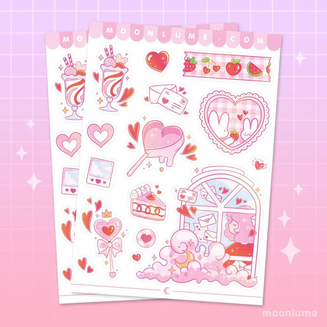 Lovecore & Hearts - matte vinyl sticker sheet