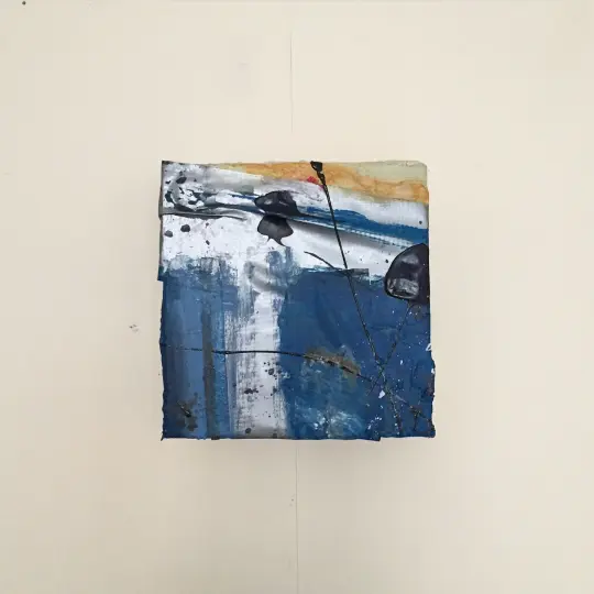 SHELTER #7  - Acrylic on canvas with tape, 10 x 10cms
