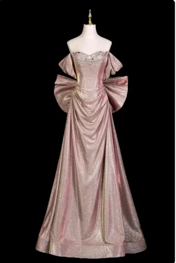 Elegant Pink Beaded A-Line Bateau Bodycon Maxi Prom Dress Evening Dress RS407