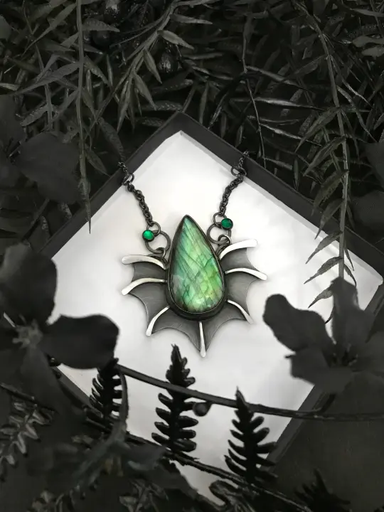 Labradorite and Green Onyx Creature Necklace