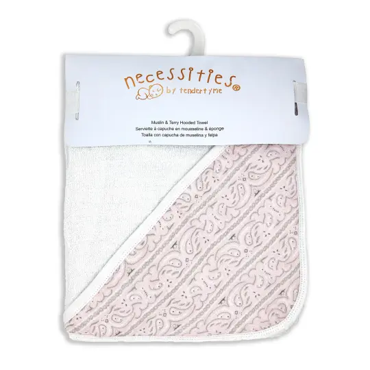 necessities by tendertyme Baby Boys and Girls Paisley Muslin Lined Hooded Towel, Pink
