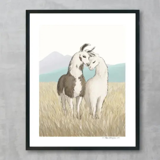 Llamas In Love Fine Art Print, Wholesale