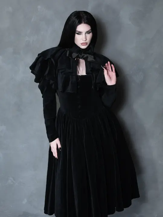 PRE-ORDER - Haunted Beauty Victorian Mourning Dress & Capelet Set in Black