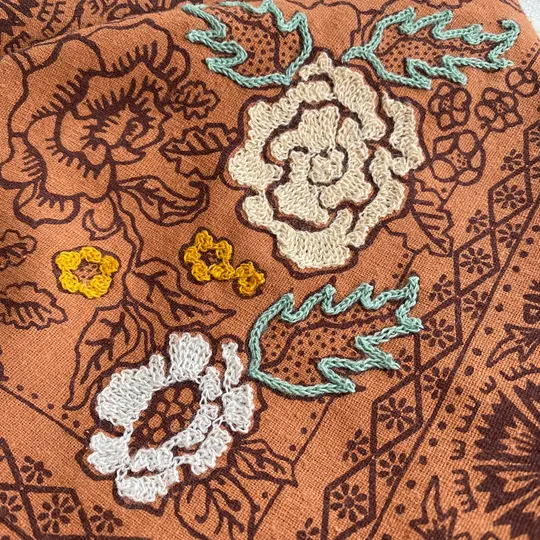 Embroidered Silk Bandana | Rosey - Golden Oak