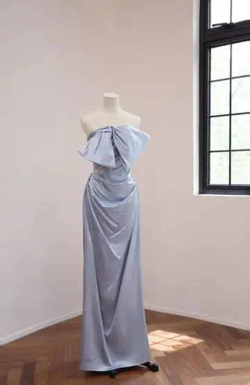 Light blue strapless fitted waist sexy long ball gown R8542