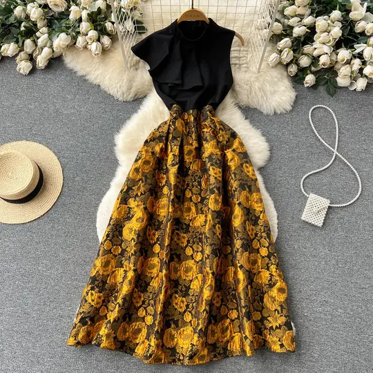New design ruffle sleeveless high waist three-dimensional flower embroidered dress R2257