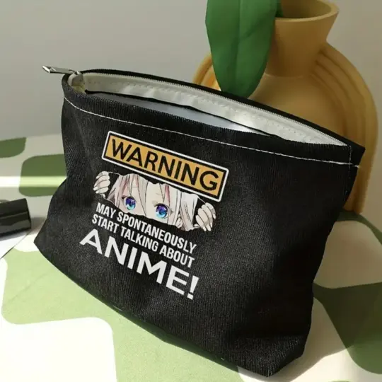 Anime Girl Makeup Bag with Black Zip Closure & Front Graphic