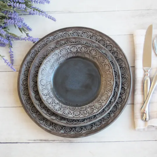 Custom Order for Justin - 12 Dinner Plates in Charcoal Rustic Modern Design, Handmade in USA