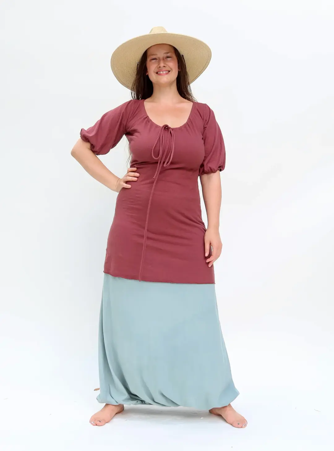 Cottage Sleeve Drawstring Collar Simplicity Short Dress