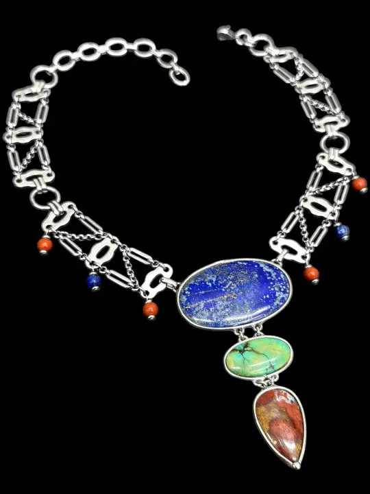 SAMYTA | Lapis Lazuli, Tibetan Turquoise, Seam Agate, Red Jasper Necklace