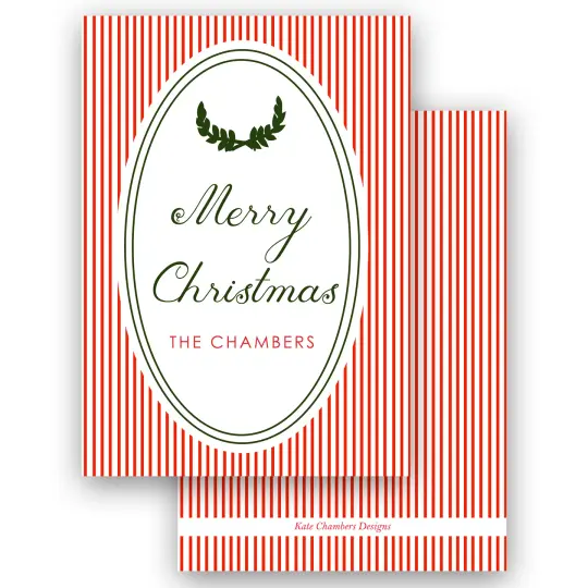 Red and White Striped Oval Merry Christmas Holiday Enclosure Card