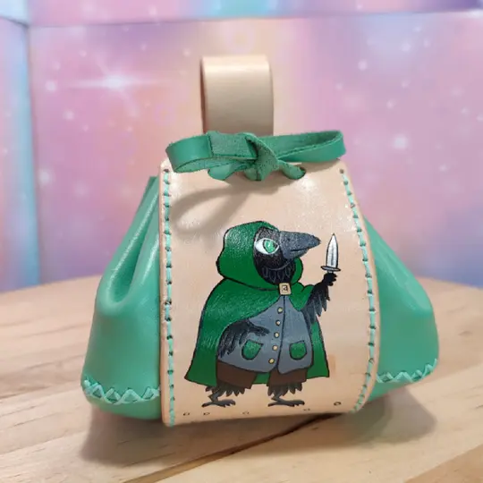 Painted Leather dice pouch with custom drawing