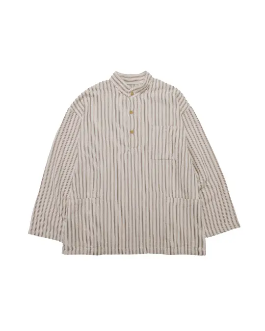 ts(s) Pullover Work Shirt Jacket Rustic Stripe Cotton Mesh Cloth Brown