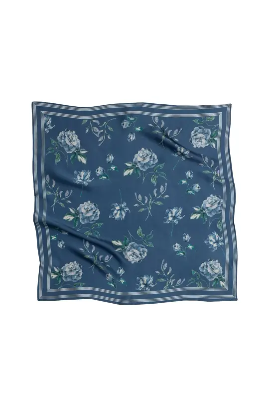 Small Floral Print Natural Silk Scarf | Blue Collection