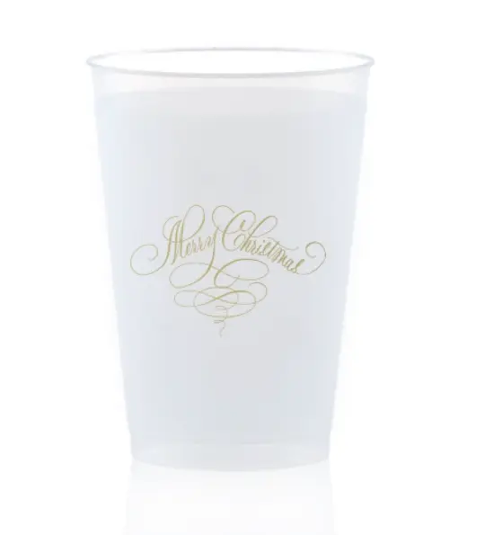 Merry Christmas Gold Foil Frosted Plastic Cups, Set of 12