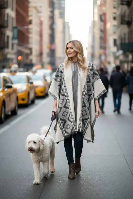 Black Grey Diamonds Alpaca Poncho