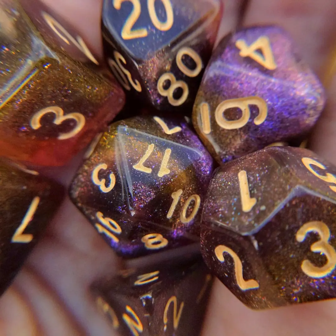 Mimic Dice Set – 7-Piece Micro Shimmer Galaxy Monster DnD Dice