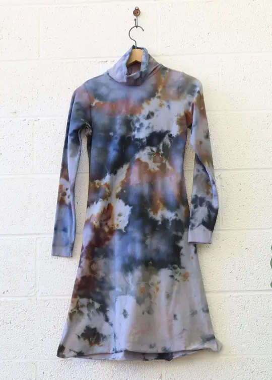 OOAK - Turtleneck Simplicity Short Dress / S / MED STRETCH Organic Cotton / Ice Dye (52)
