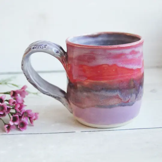Gardener's Potty Mug Pink and Purple Glazes 12 Ounce, Made in USA