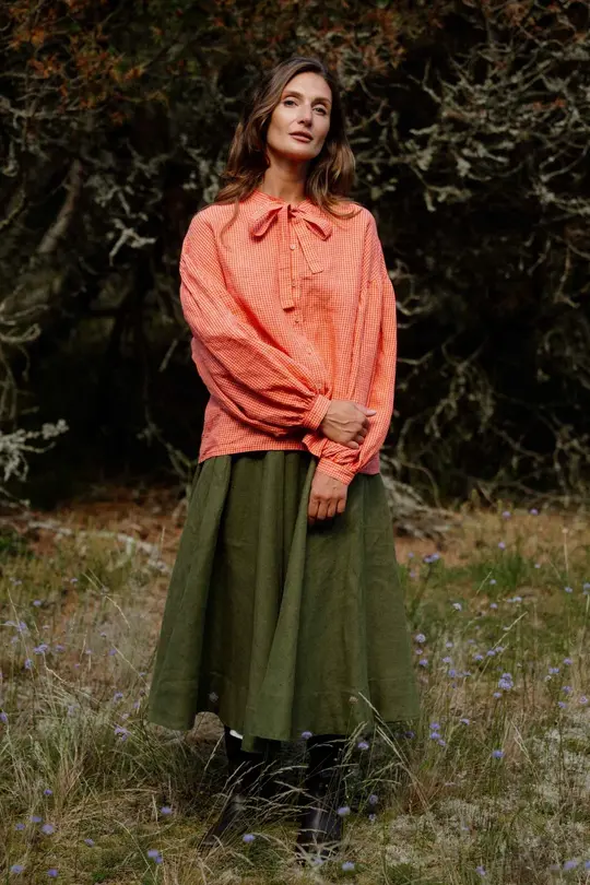 Classic – Full-Circle Twill Linen Midi Skirt