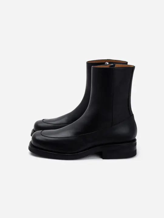 Square Toe Side Zip Boot ~ Black Calf Leather