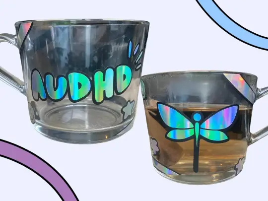 Holographic AuDHD glass mug
