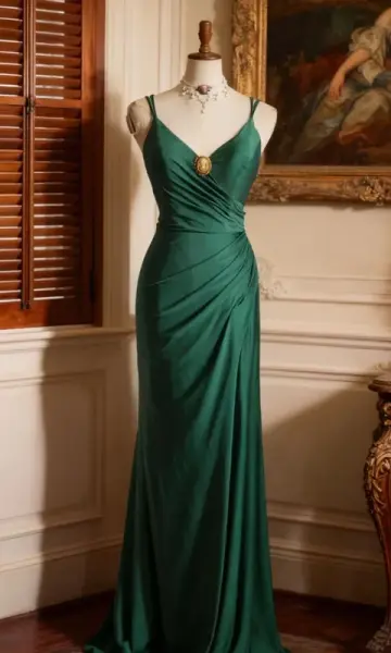 Dark green halter-neck fitted long ball gown R6723