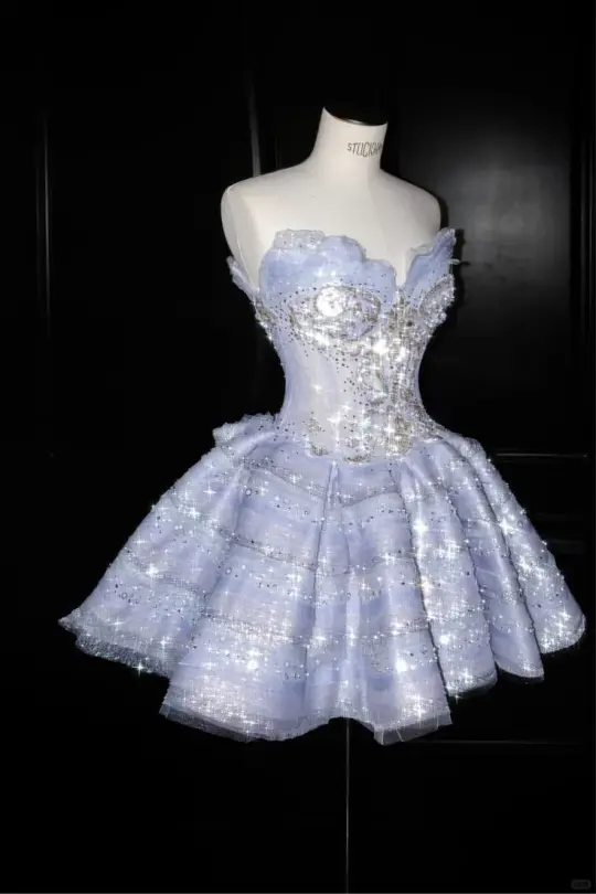 French Chic Pale Blue A-Line Strapless Sequin Bodycon Mini Dress Homecoming Dress RS178