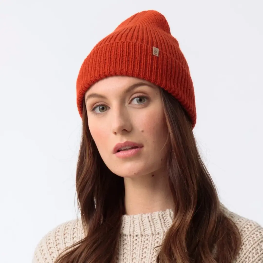 Merino Handknit Rib Hat in Burnt Orange