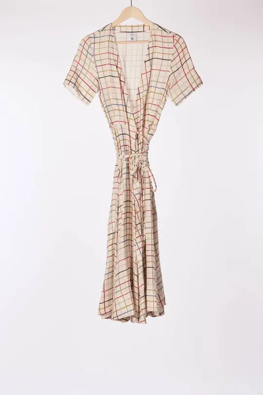 Wrap Dress, Short Sleeve, Petal Check