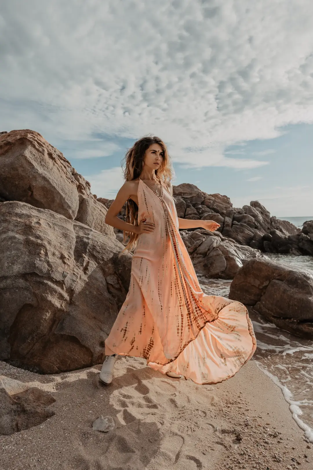 Flamingo Tie Dye Dress Peach