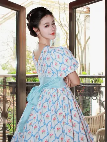 Cute White A-Line Jewel Blue Plaid Maxi Birthday Dress Summer Dress RS634