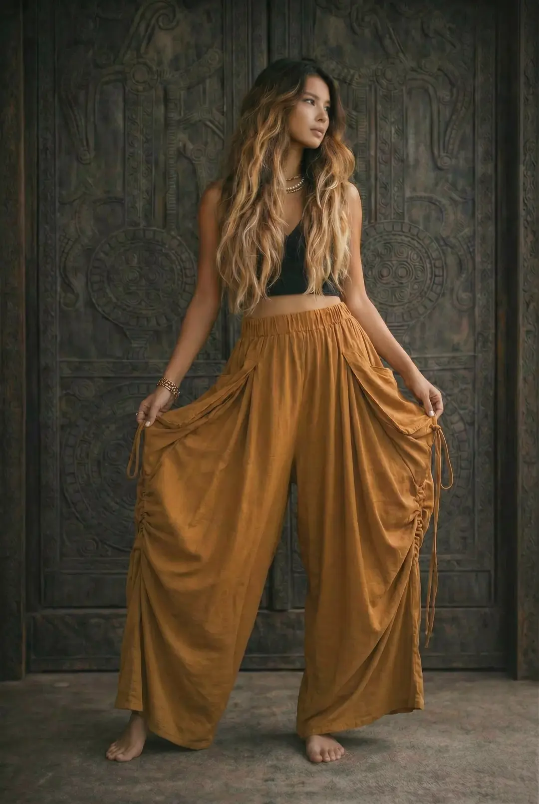 2-in-1 Maxi Skirt Palazzo Pants Copper