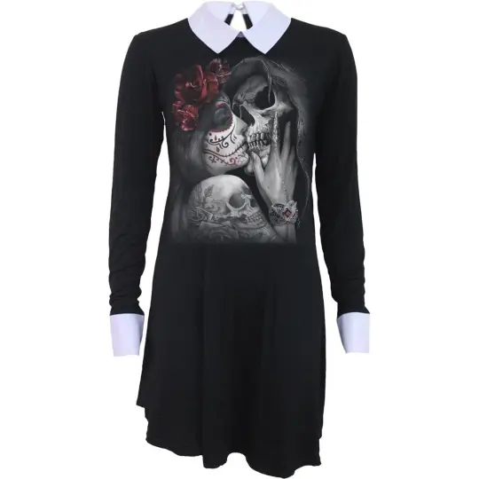 Dead Kiss Peter Pan Collar Dress - Gothic Baby Doll Dress - Dark Academia Fashion