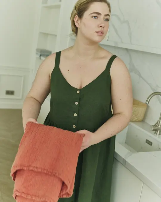 ISOLDE button down slip linen dress