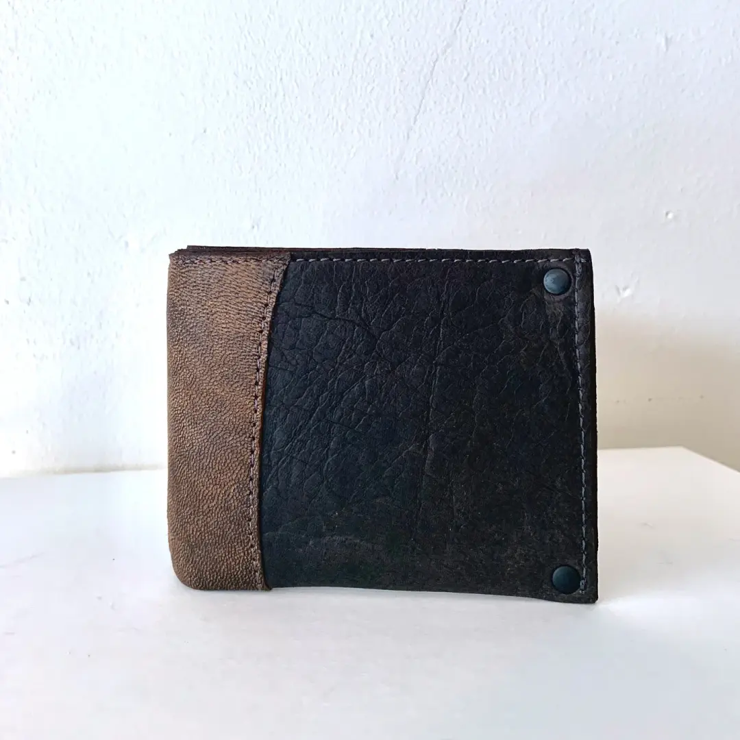 Dual-tone Brown Reclaimed Leather Bi-fold Wallet